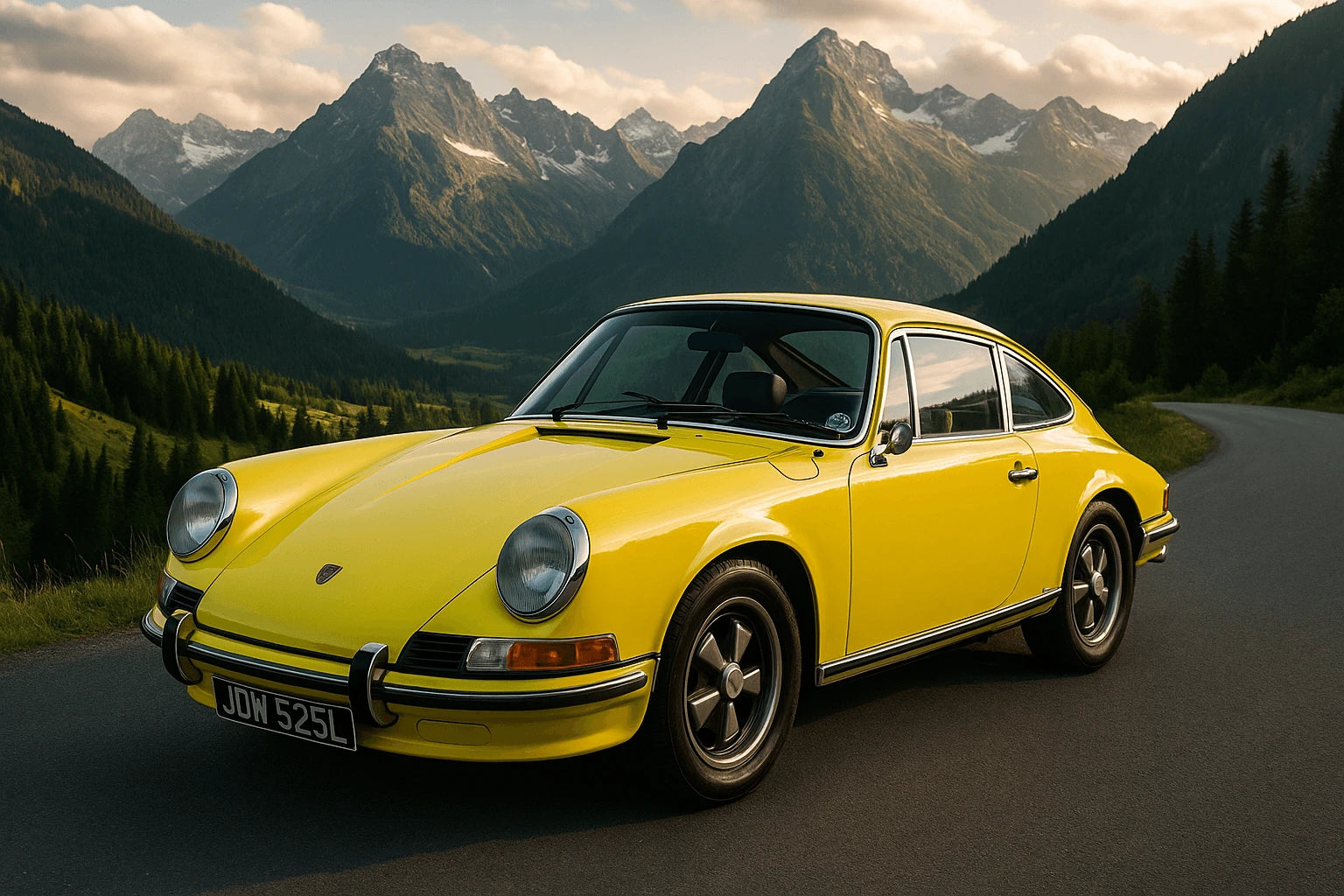 Classic sports car in countryside for classic car valuation and appraisal services